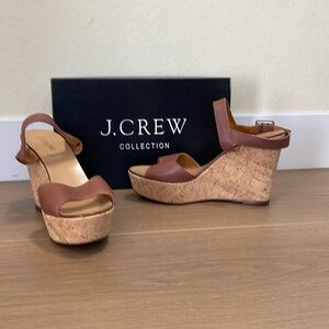 🤎 J.Crew Maryanne Leather Cork Wedge Sandals – Warm Brown – Size 9 – Style 45763
